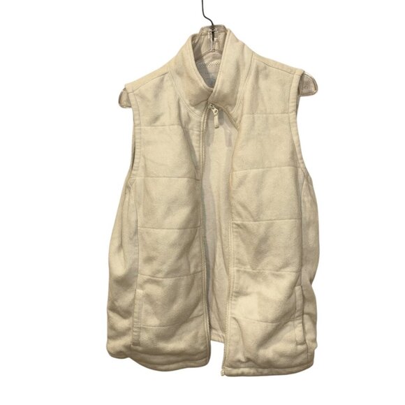 Lands' End cream quilted fleece sleeveless jacktet Vest L14-16 - Picture 1 of 3